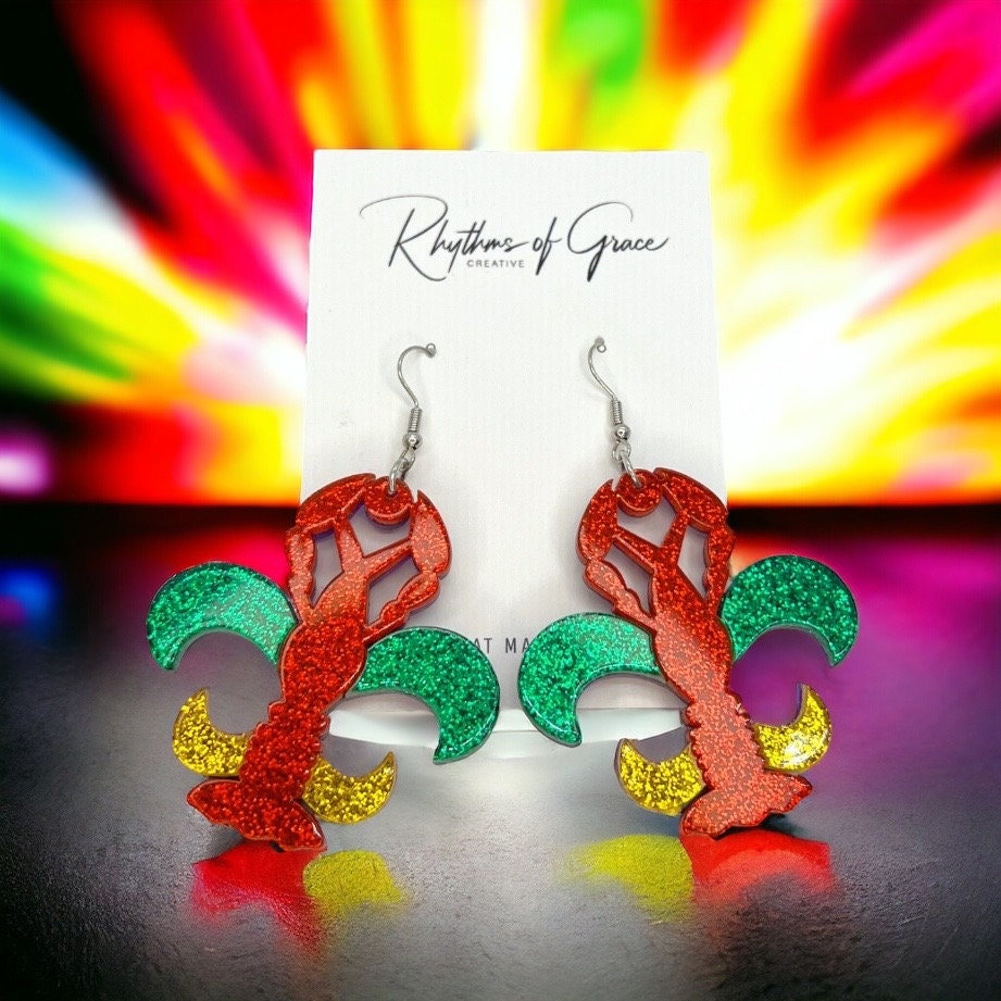Dive into the Cajun Spirit with Fleur de Lis Crawfish Earrings! - Rhythms of Grace Creative