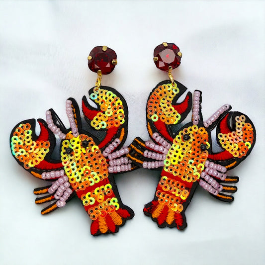 Beaded Crawfish Earrings - Beaded Earrings, Mardi Gras, New Orleans, Lobster Earrings, Mardi Gras Accessories, Cajun Earrings, Crawdaddy