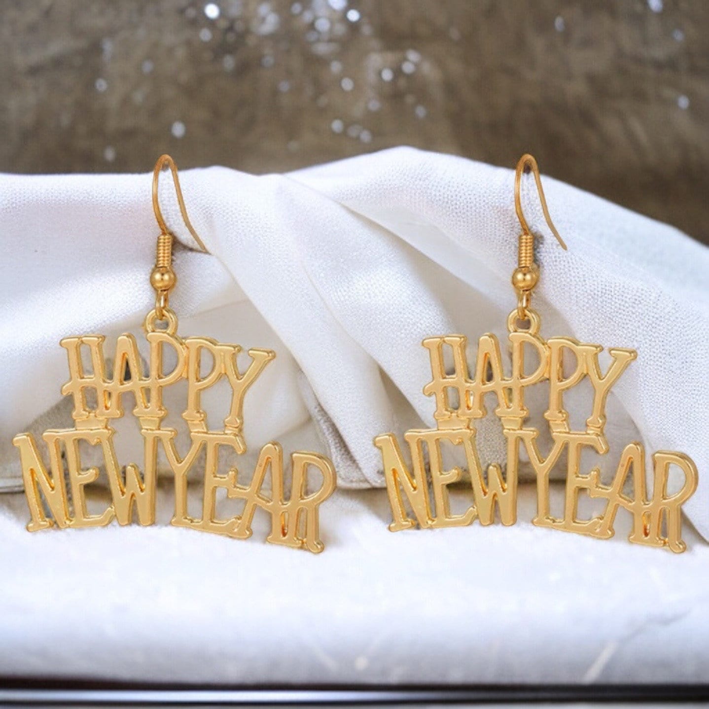 Gold Dangle Happy New Year Dangle Earrings - Celebrate in Style! - Rhythms of Grace Creative