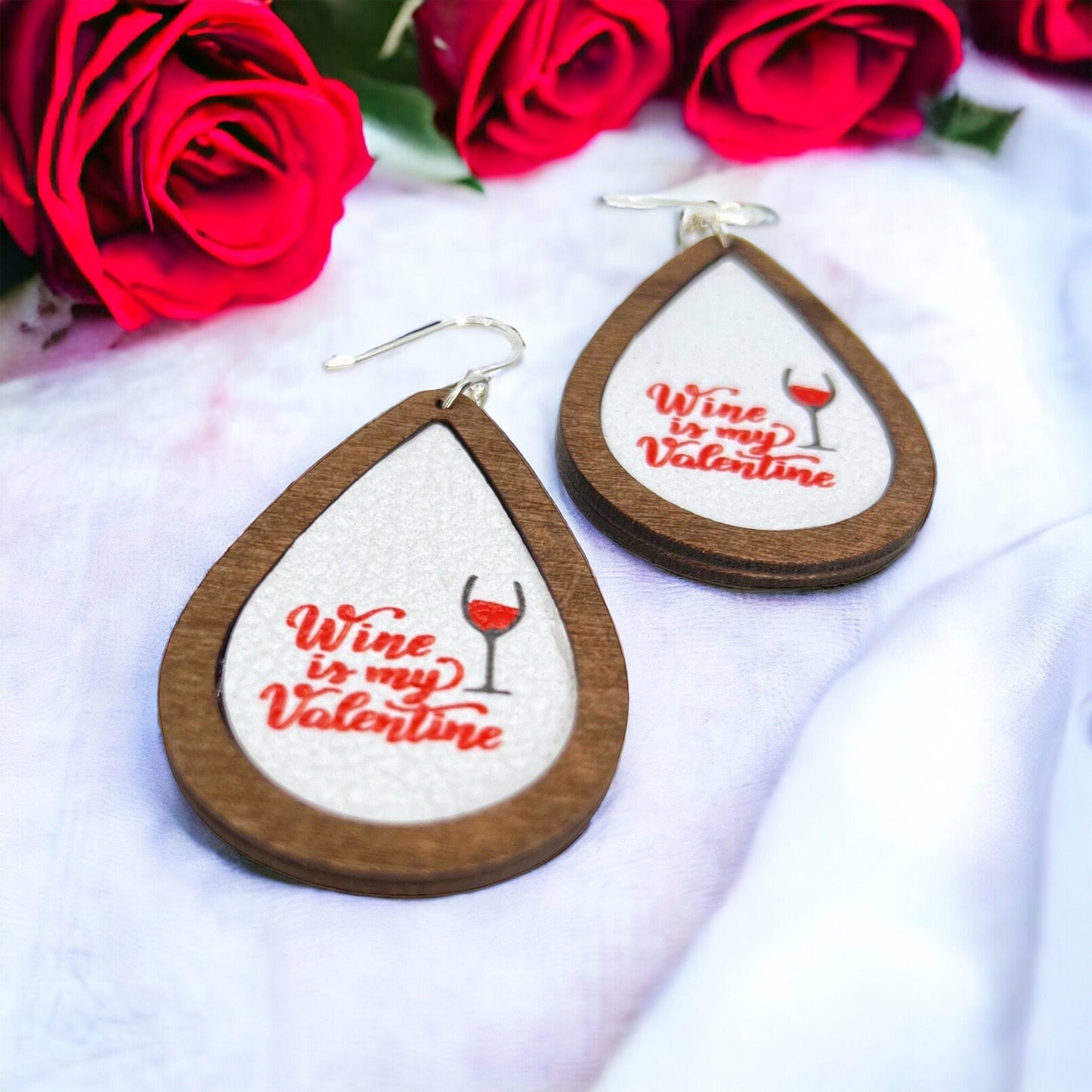 Valentine’s Day Dangle Earrings - “Wine is My Valentine” - Rhythms of Grace Creative