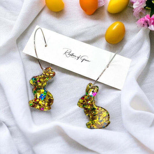 Easter Earrings - Rabbit Earrings, Happy Easter, Easter Bunny, Easter Accessories, Easter Hoops, Easter Accessories, Easter Basket, Glitter