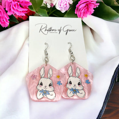 Pink Bunny Earrings - Rabbit Earrings, Happy Easter, Easter Bunny, Easter Earrings, Easter Egg, Easter Accessories, Easter Basket, Pale Pink