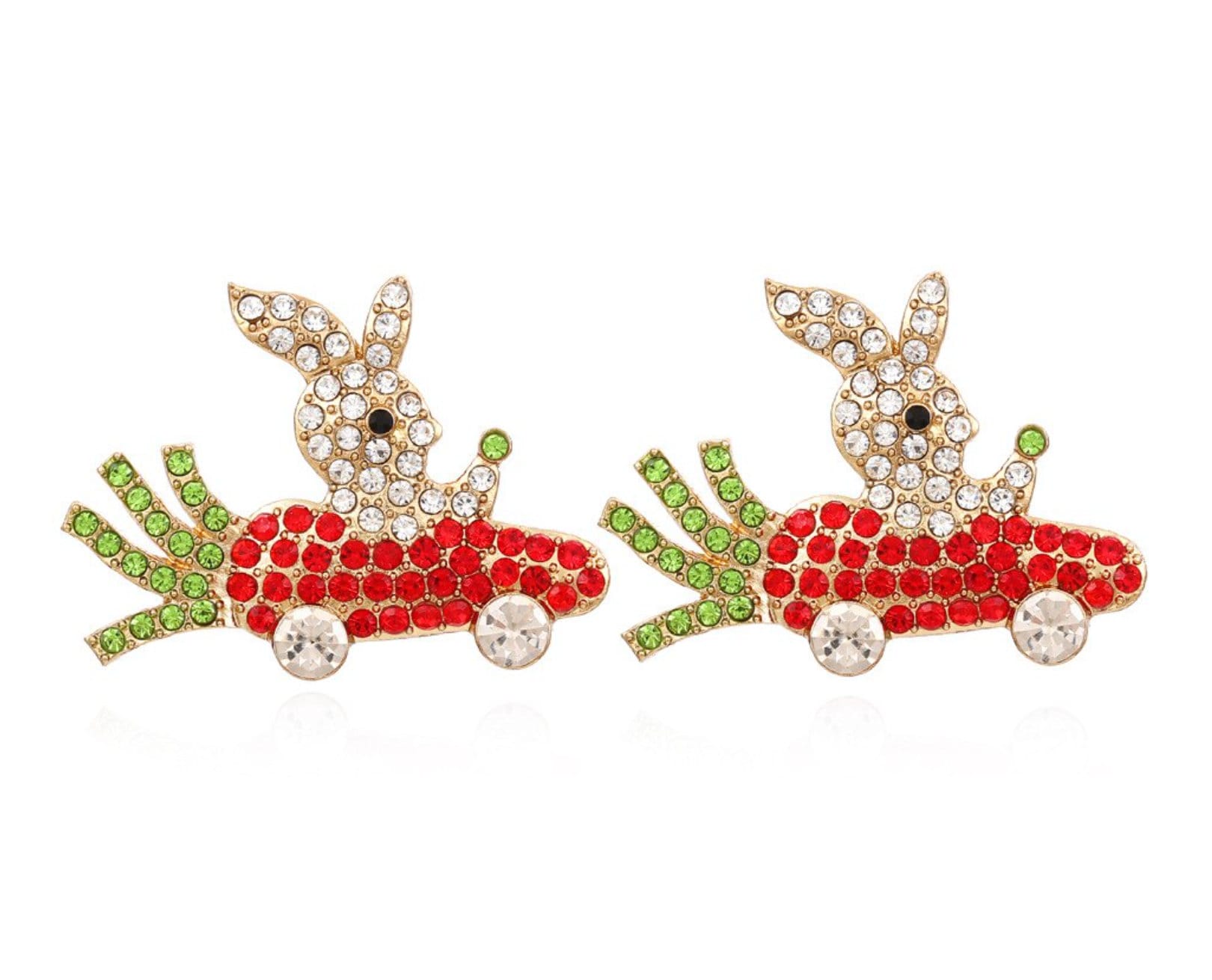 Rhinestone Rabbit Earrings - Easter Bunny, Carrot Earrings, Rabbit Accessories