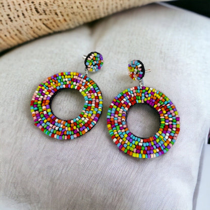 Colorful Boho Earrings - Festival Outfit, Boho Earrings, Bohemian Style, Rainbow Beaded, Rainbow Earrings, Beaded Accessories