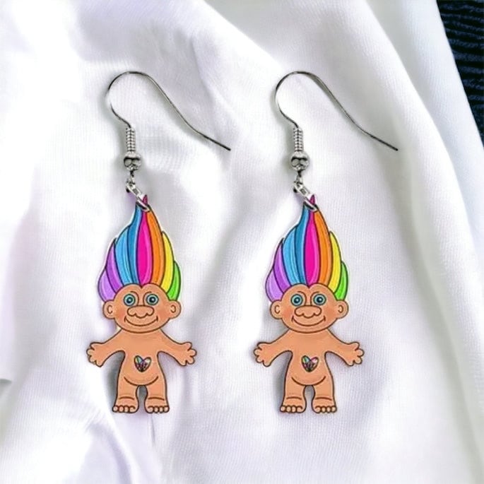 Troll Doll Earrings - A Whimsical Blast from the Past! 🌈 - Rhythms of Grace Creative
