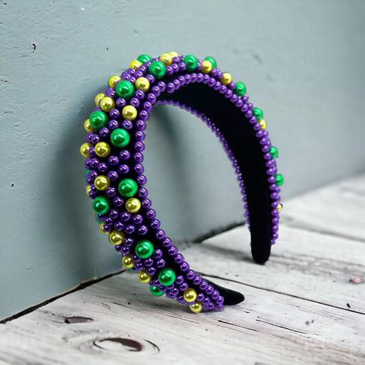 Beaded Mardi Gras Headband - Purple Green Gold, Mardi Gras Headpiece, Mardi Gras Accessories, Beaded Headband, New Orleans, Carnival Time