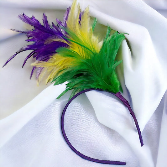 Feather Mardi Gras Headband - Purple Green Gold, Mardi Gras Headpiece, Mardi Gras Accessories, Feather Headband, Feather Headpiece - Rhythms of Grace Creative