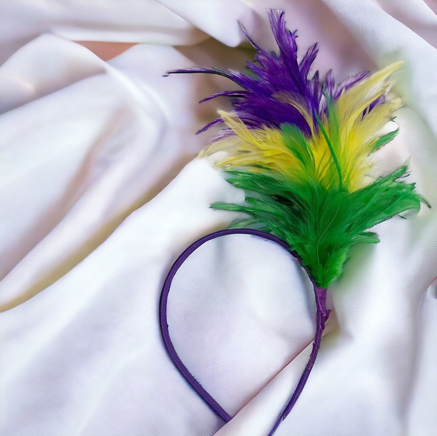 Feather Mardi Gras Headband - Purple Green Gold, Mardi Gras Headpiece, Mardi Gras Accessories, Feather Headband, Feather Headpiece - Rhythms of Grace Creative
