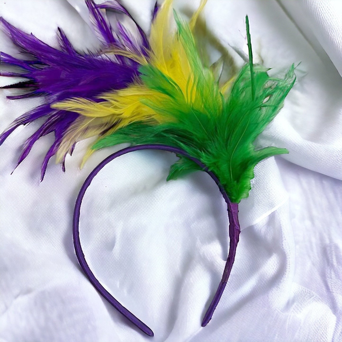 Feather Mardi Gras Headband - Purple Green Gold, Mardi Gras Headpiece, Mardi Gras Accessories, Feather Headband, Feather Headpiece - Rhythms of Grace Creative