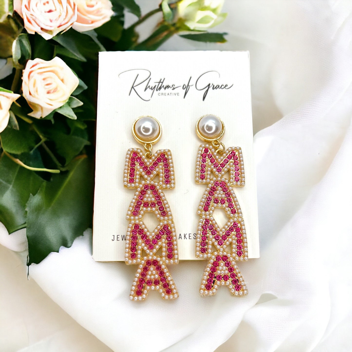 Rhinestone MAMA Earrings - Handmade Earrings, Baby Shower, New Mom, Mother’s Day, Mom Earringa, Momma Earrings, Pregnancy Announcement
