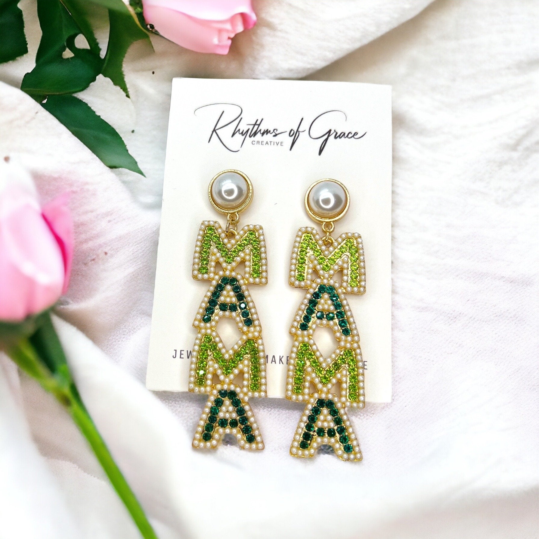 Rhinestone MAMA Earrings - Handmade Earrings, Baby Shower, New Mom, Mother’s Day, Mom Earringa, Momma Earrings, Pregnancy Announcement