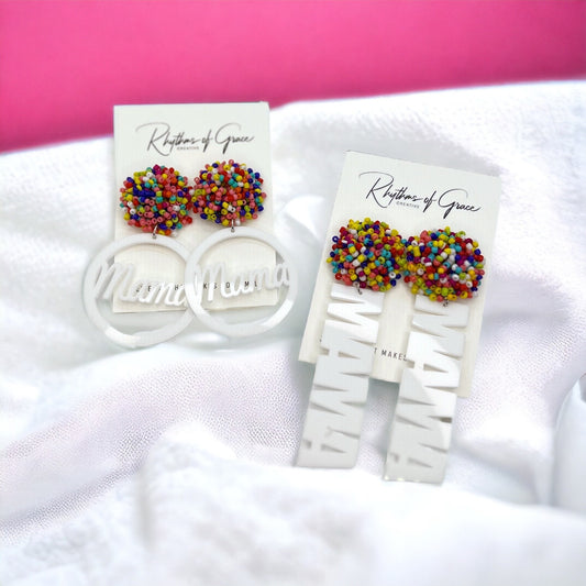 Beaded MAMA Earrings - Handmade Earrings, Baby Shower, New Mom, Mother’s Day, Mom Earrings, Momma Earrings, Pregnancy Announcement