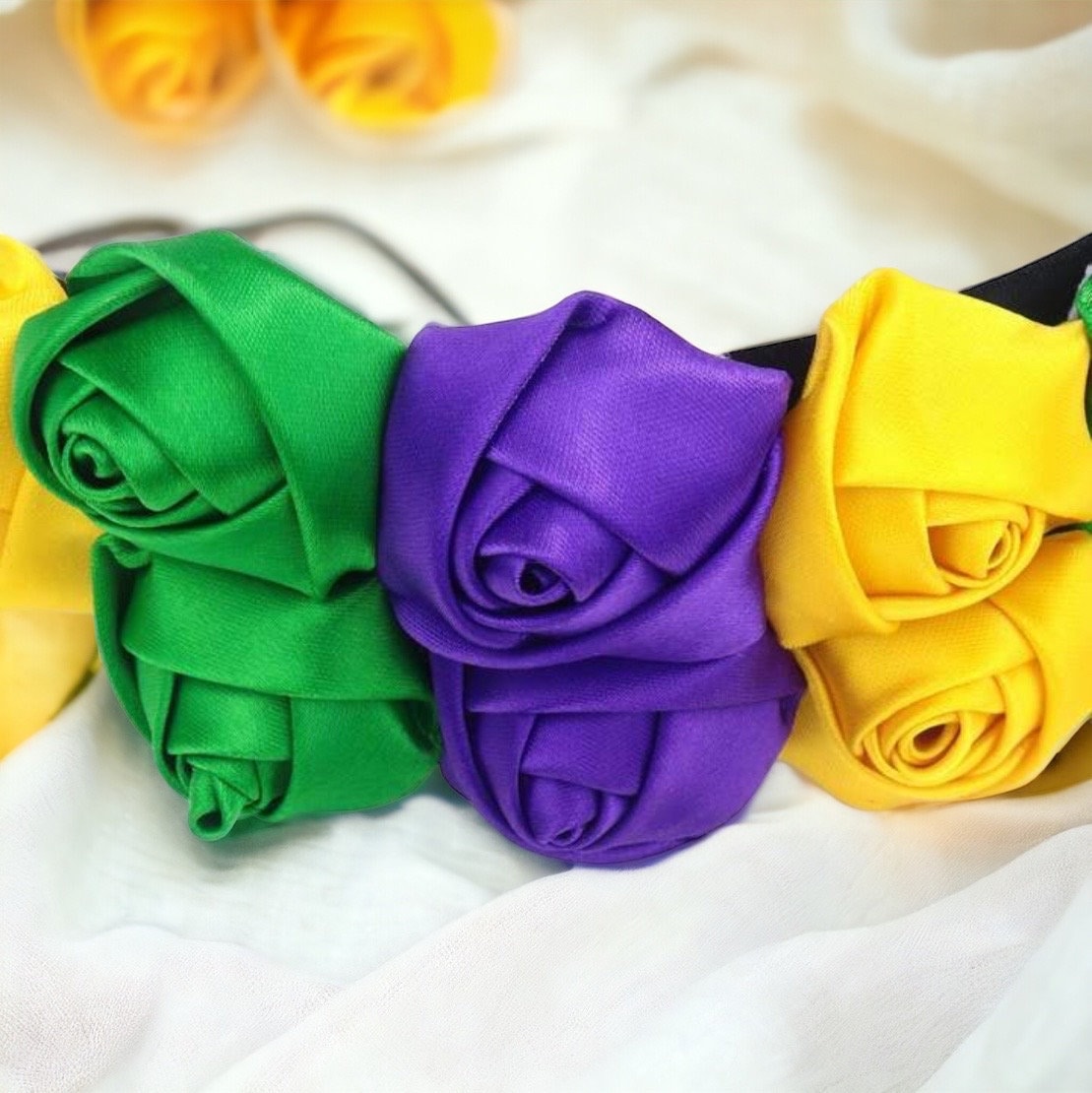 Flaunt Your Festive Flair: Mardi Gras Rose Headband - Rhythms of Grace Creative