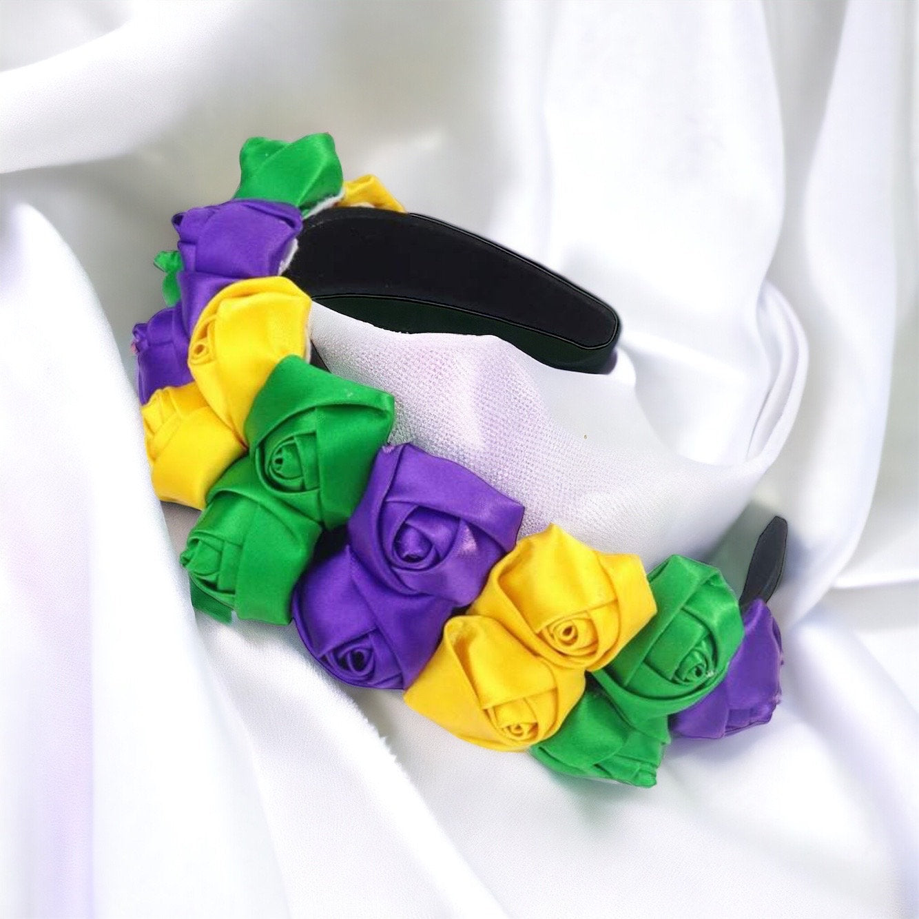 Flaunt Your Festive Flair: Mardi Gras Rose Headband - Rhythms of Grace Creative