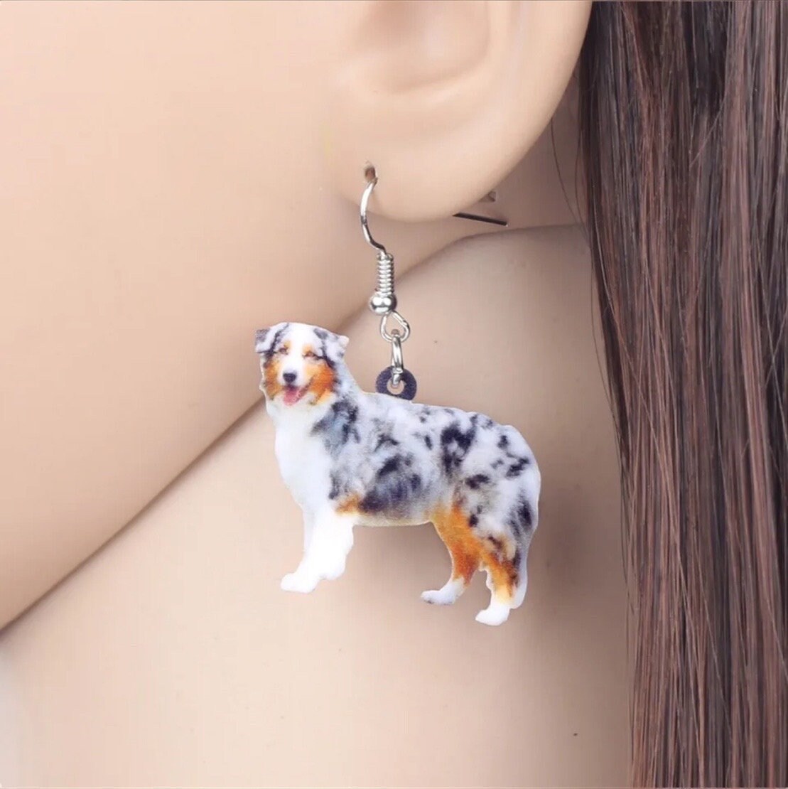 Australian Shepherd Earrings - Australian Shepherd, Dog Earrings, Dog Jewelry, Dog Mom, Merle Red Aussie, Dog Accessories, Cattle Dog