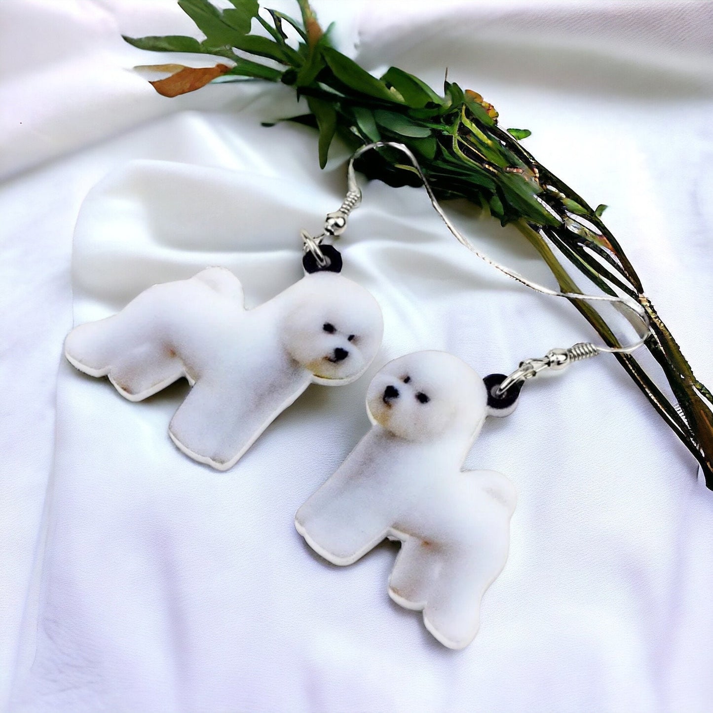 Bichon Frise Earrings - Dog Earrings, Dog Jewelry, Dog Mom, White Maltese, White Bichon, Bichon Frise, Fluffy White Dog, Furbaby, Handmade