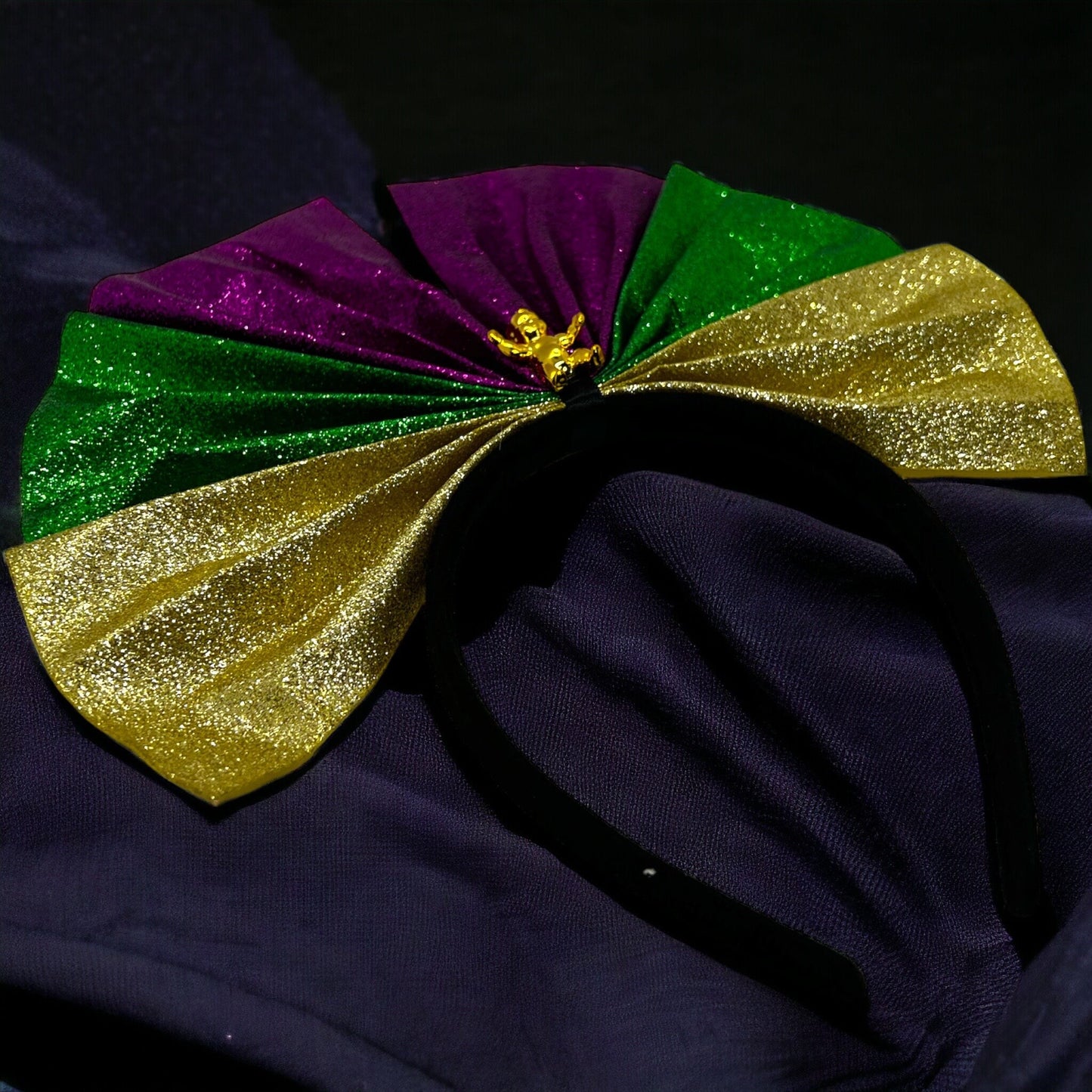 One-of-a-Kind Mardi Gras Magic: Dazzling Headband with King Cake Charm! - Rhythms of Grace Creative