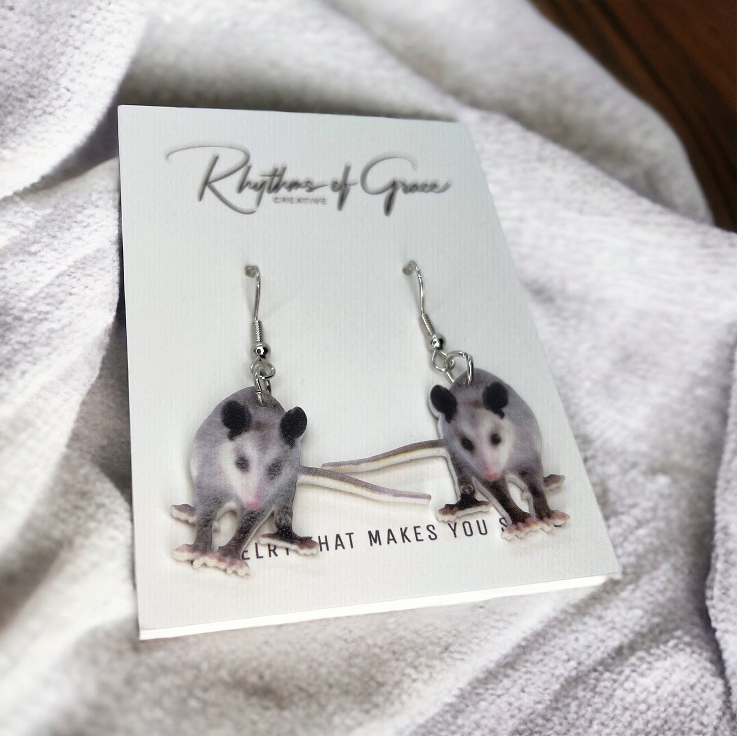 Opossum Earrings - Opossum Earrings, Handmade Earrings, Handmade Jewelry, Animal Earrings, Possum Earrings, Opossum Gift, Opossum Lover
