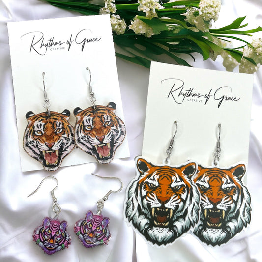 Tiger Earrings - Tiger Jewelry, Handmade Earrings, Handmade Jewelry, Animal Earrings, Tiger Football, Animal Jewelry, Tigers, Tiger Costume