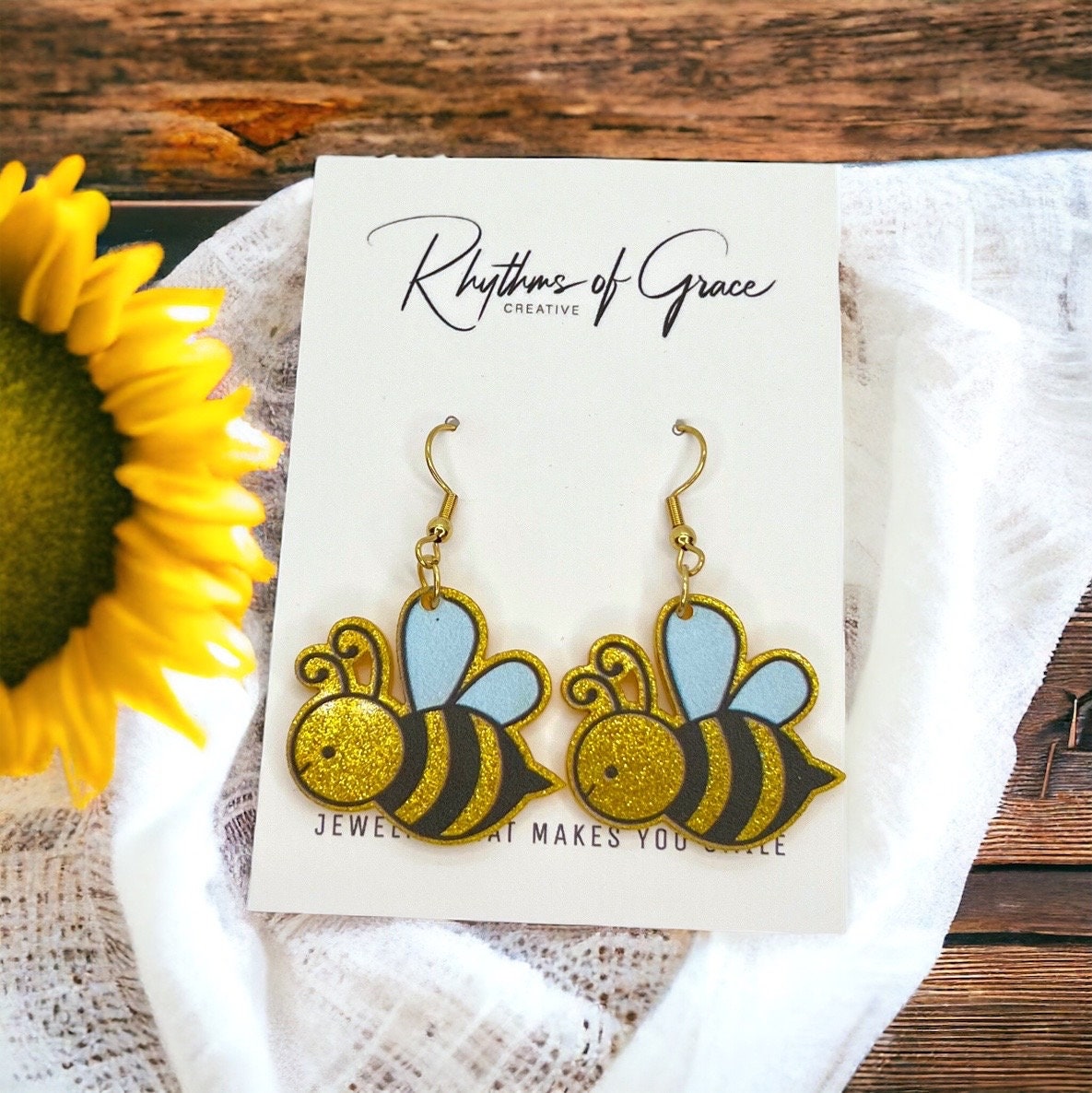 Bee Earrings - Bee Jewelry, Bumblebee, Honeycomb, Honey Bee, Handmade Earrings, Handmade Jewelry, Animal Earrings, Animal Jewelry, Bees