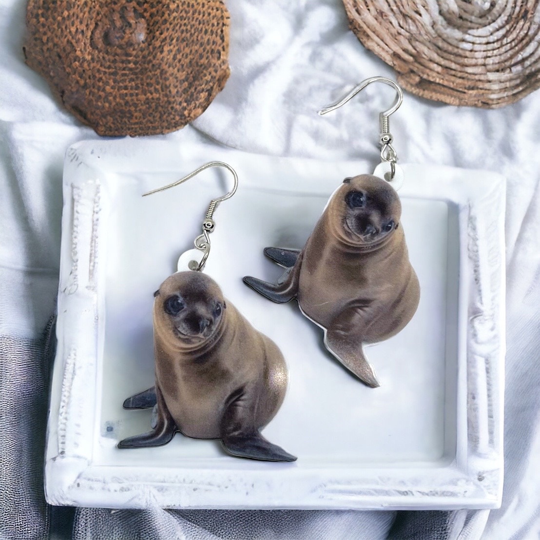 Seal Earrings - Seal Jewelry, Handmade Earrings, Handmade Jewelry, Animal Earrings, Animal Jewelry, Seal Pup, Ocean Animals, Otter Earrings