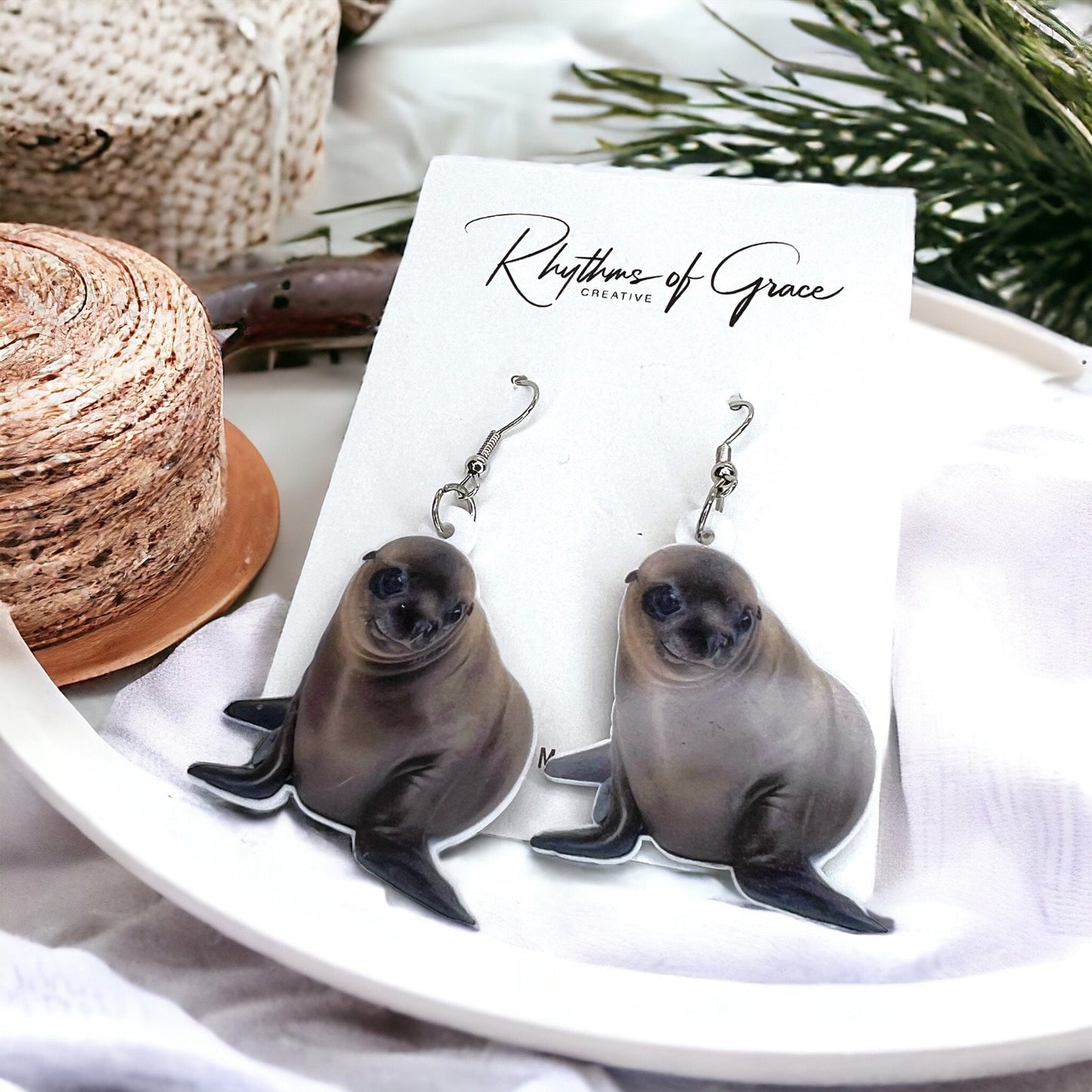 Seal Earrings - Seal Jewelry, Handmade Earrings, Handmade Jewelry, Animal Earrings, Animal Jewelry, Seal Pup, Ocean Animals, Otter Earrings