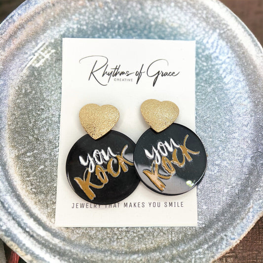 You Rock Earrings - Valentine’s Day, Heart Earrings, Valentine’s Earrings, Valentine Gift, Anniversary, Love Earrings, Rock Star, Hearts