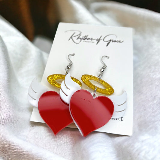 Angel Heart Earrings - Valentine’s Day, Heart Earrings, Valentine’s Earrings, Valentine Gift, Love Earrings, Heart Accessories, Angels