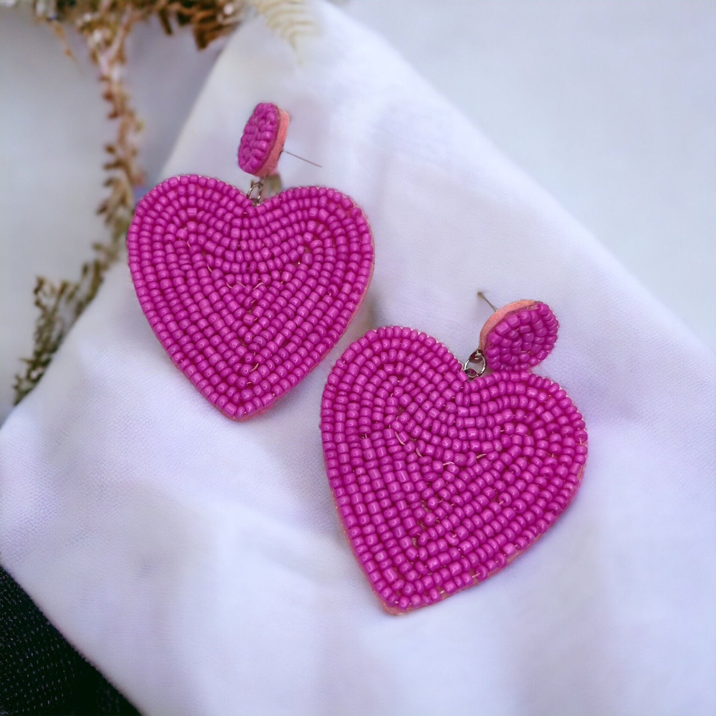Love at First Dangle: Oversized Hot Pink Heart Beaded Earrings! - Rhythms of Grace Creative