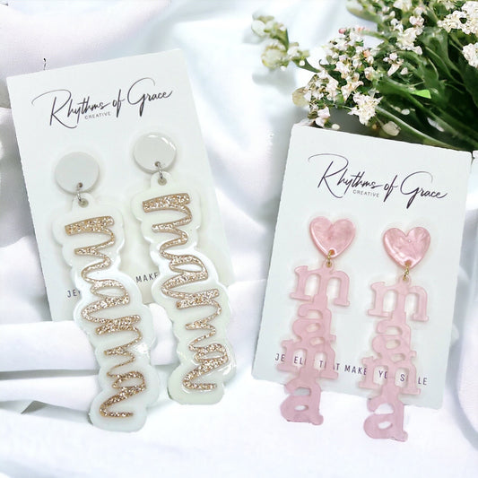 MAMA Earrings - Handmade Earrings, Baby Shower, New Mom, Mother’s Day, Mom Earrings, Momma Earrings, Pregnancy Announcement, Gender Reveal
