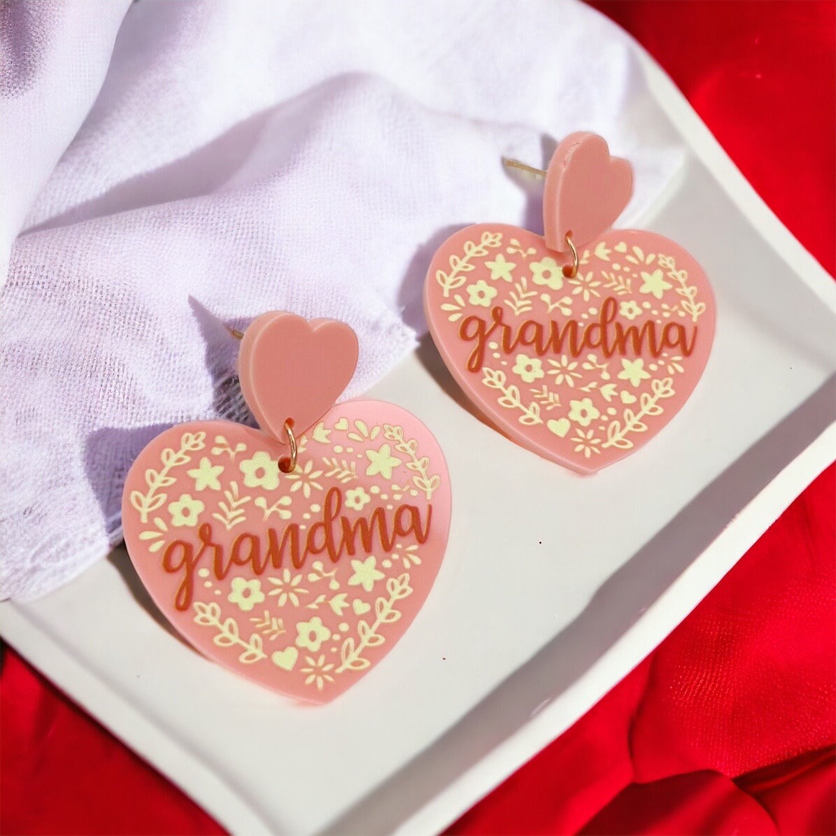 Grandma Earrings - Handmade Earrings, Baby Shower, Mother’s Day, Mom Earrings, Momma Earrings, Pregnancy Announcement, Gender Reveal, Hearts