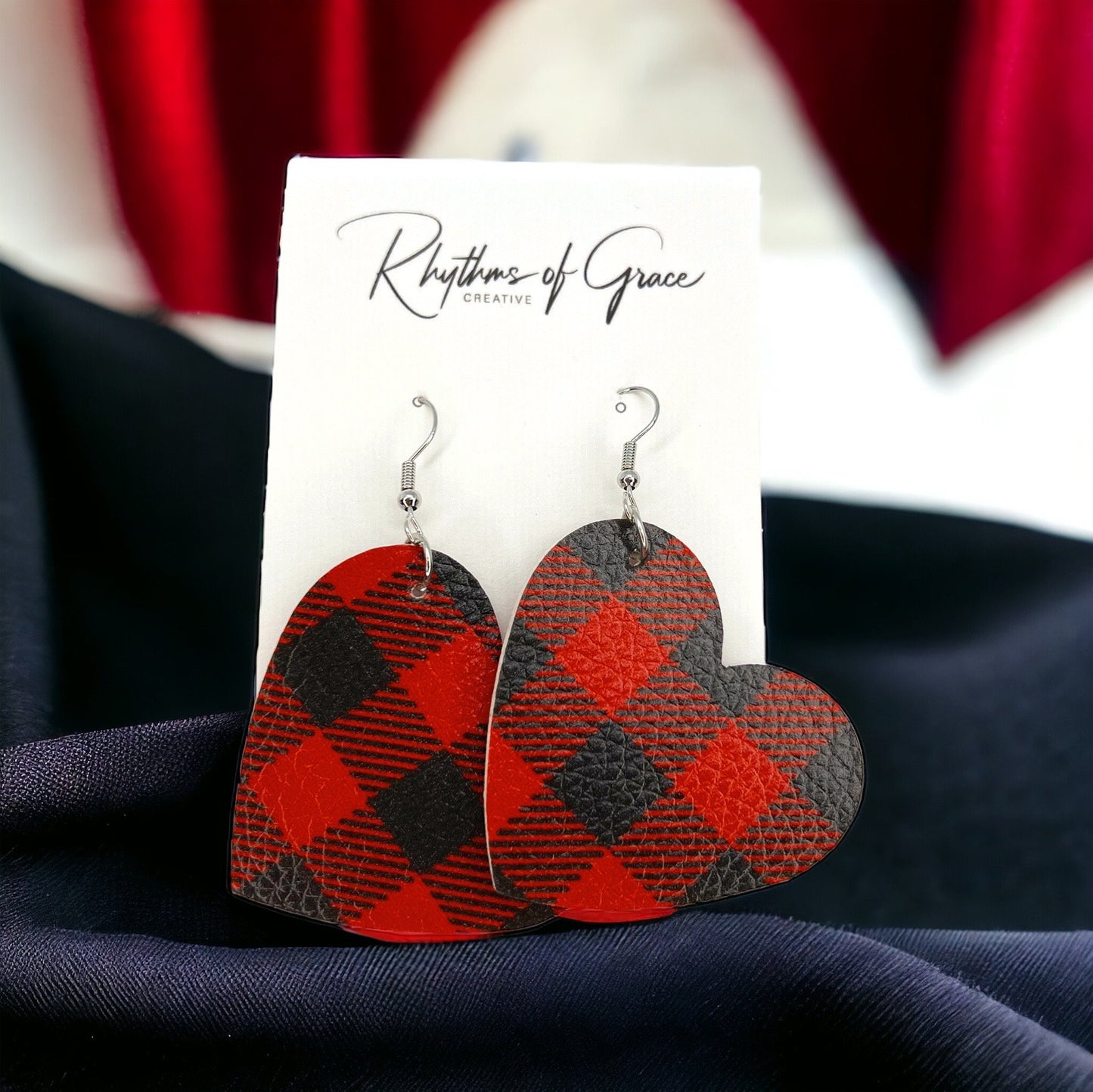 Heartfelt Style: Buffalo Plaid Love Dangle Earrings - Perfect for Valentine’s Day or Christmas! - Rhythms of Grace Creative