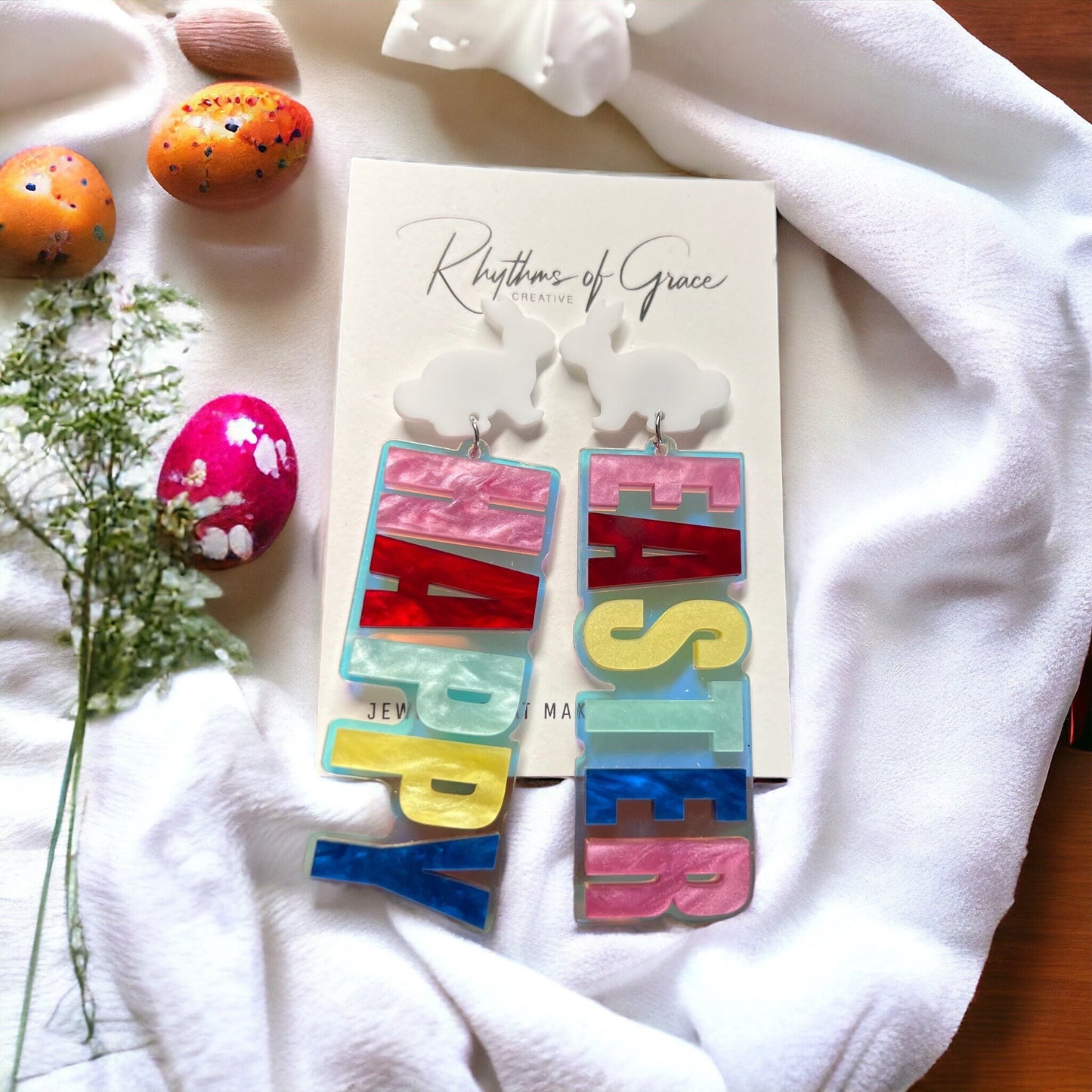 Hop Into Style: Vibrant Happy Easter Bunny Dangle Earrings! - Rhythms of Grace Creative