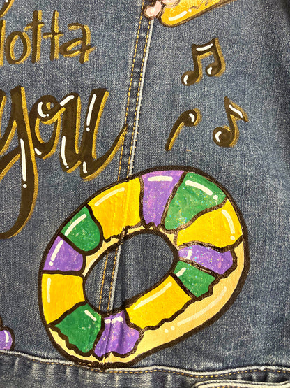 Mardi Gras Jean Hand Painted Jacket, Mardi Gras, Painted Jean Jacket, New Orleans, Bayou Boujee, Purple Green Gold, Parade Outfit, Cajun