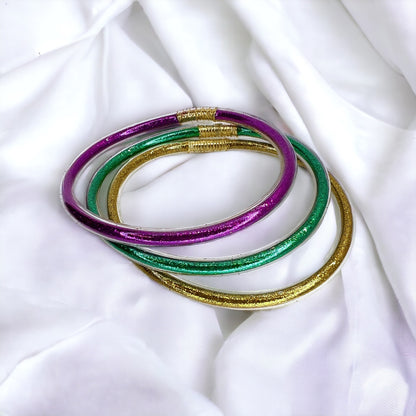 Mardi Gras Bracelets - Purple Green Gold, Bangle Bracelets, Mardi Gras Accessories, New Orleans, Friendship Bracelet, Mardi Gras Bracelet