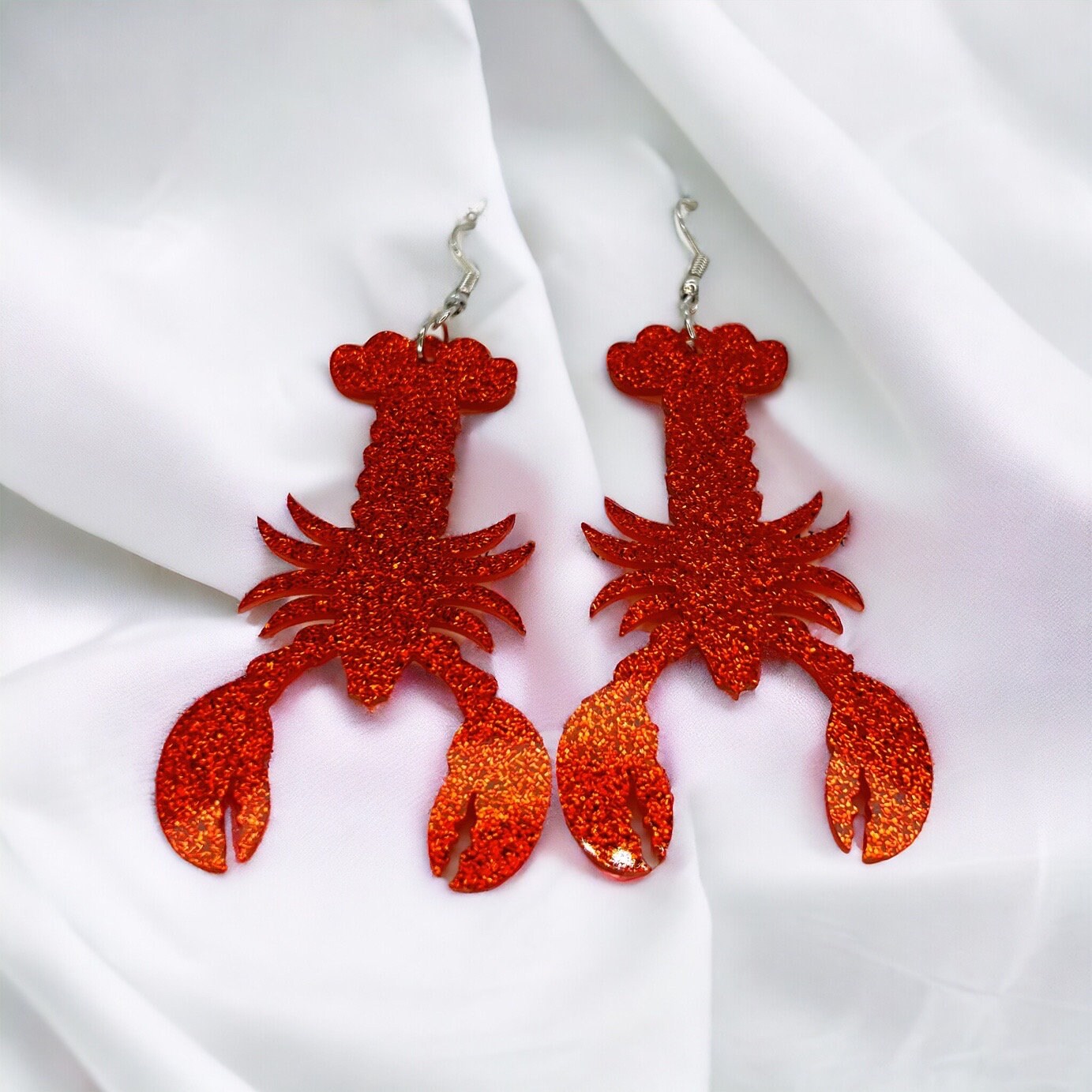 Catch the Cajun Vibe: Dazzling Red Glitter Crawfish Earrings! - Rhythms of Grace Creative