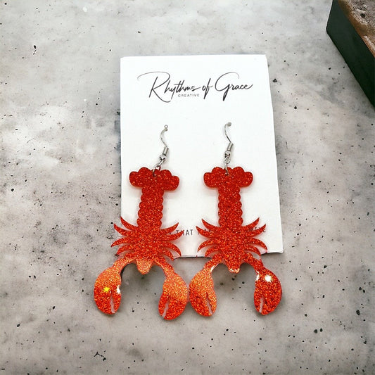 Catch the Cajun Vibe: Dazzling Red Glitter Crawfish Earrings! - Rhythms of Grace Creative