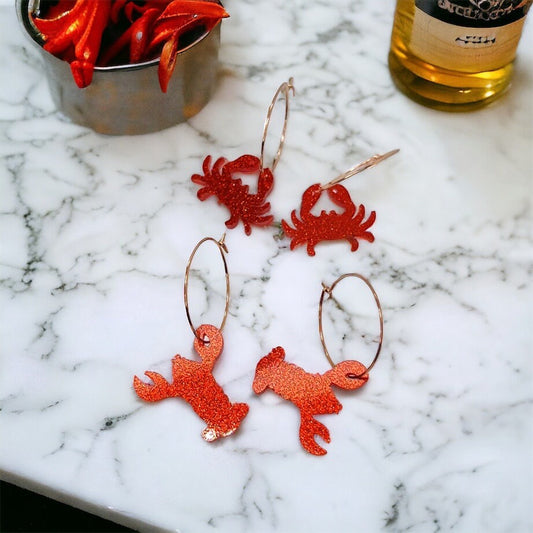 Crawfish Earrings - Crawfish Boil, Mardi Gras, New Orleans, Lobster Earrings, Mardi Gras Accessories, Cajun Earrings, Crab Earrings, Seafood