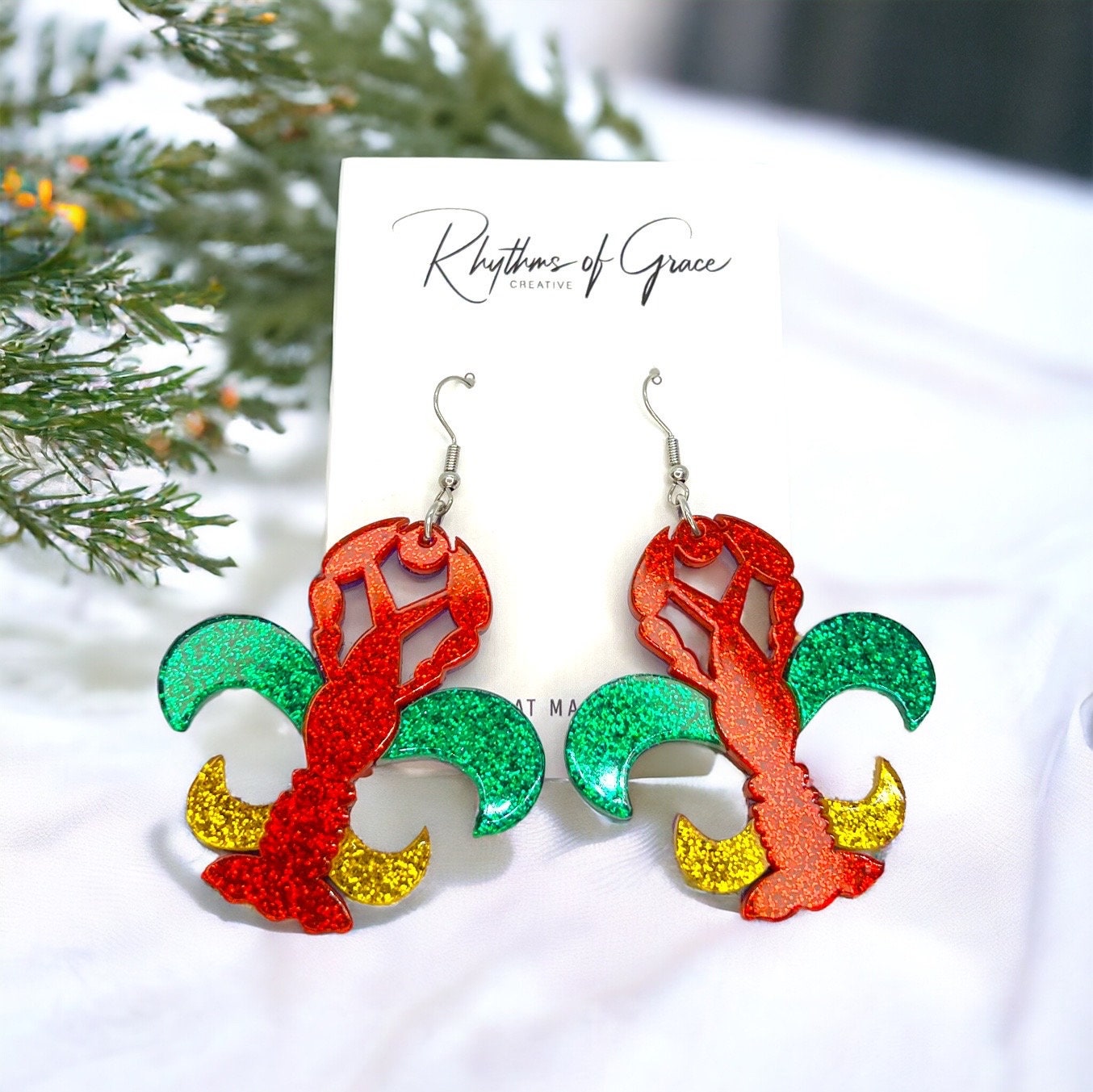 Dive into the Cajun Spirit with Fleur de Lis Crawfish Earrings! - Rhythms of Grace Creative