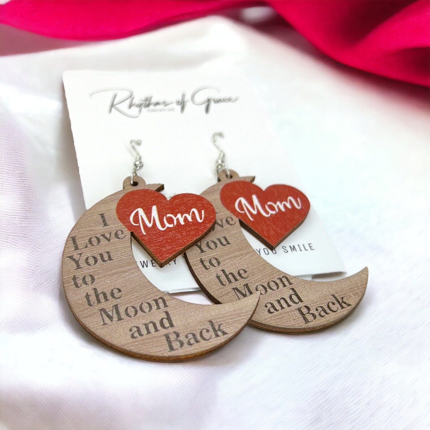 Love You to the Moon and Back Earrings - Baby Shower, New Mom, Mother’s Day, Mom Earrings, Momma Earrings, Mama Earrings, Bushel and a Peck