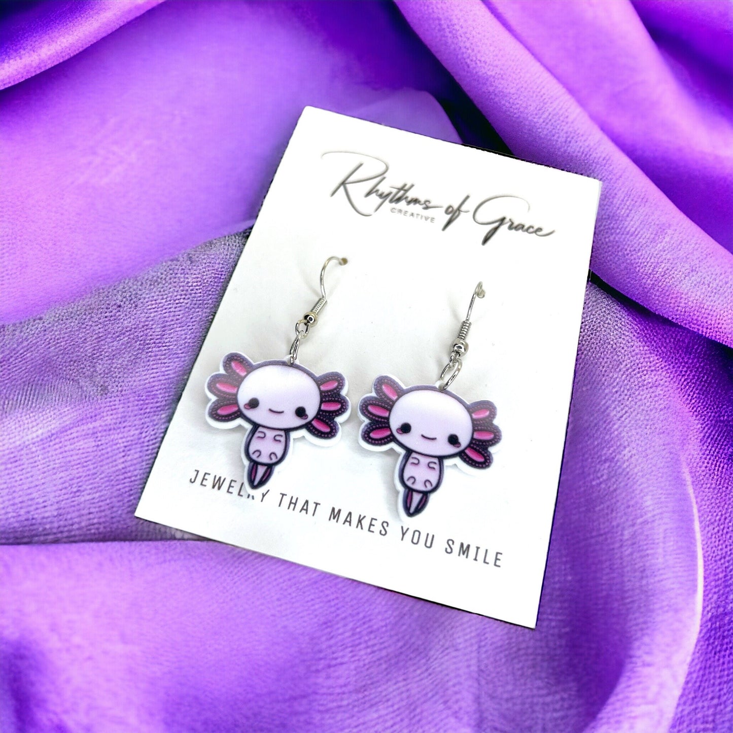 Axolotl Earrings - Axolotl Jewelry, Handmade Earrings, Handmade Jewelry, Animal Earrings, Animal Jewelry, Ocean Animals, Pink Axolotl, Sweet