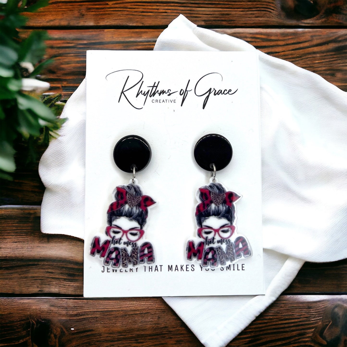 Hot Mess Mama Earrings - Handmade Earrings, Baby Shower, Mother’s Day, Mom Earrings, Momma Earrings, Hot Mess, #MomLife, Hot Mess Earrings