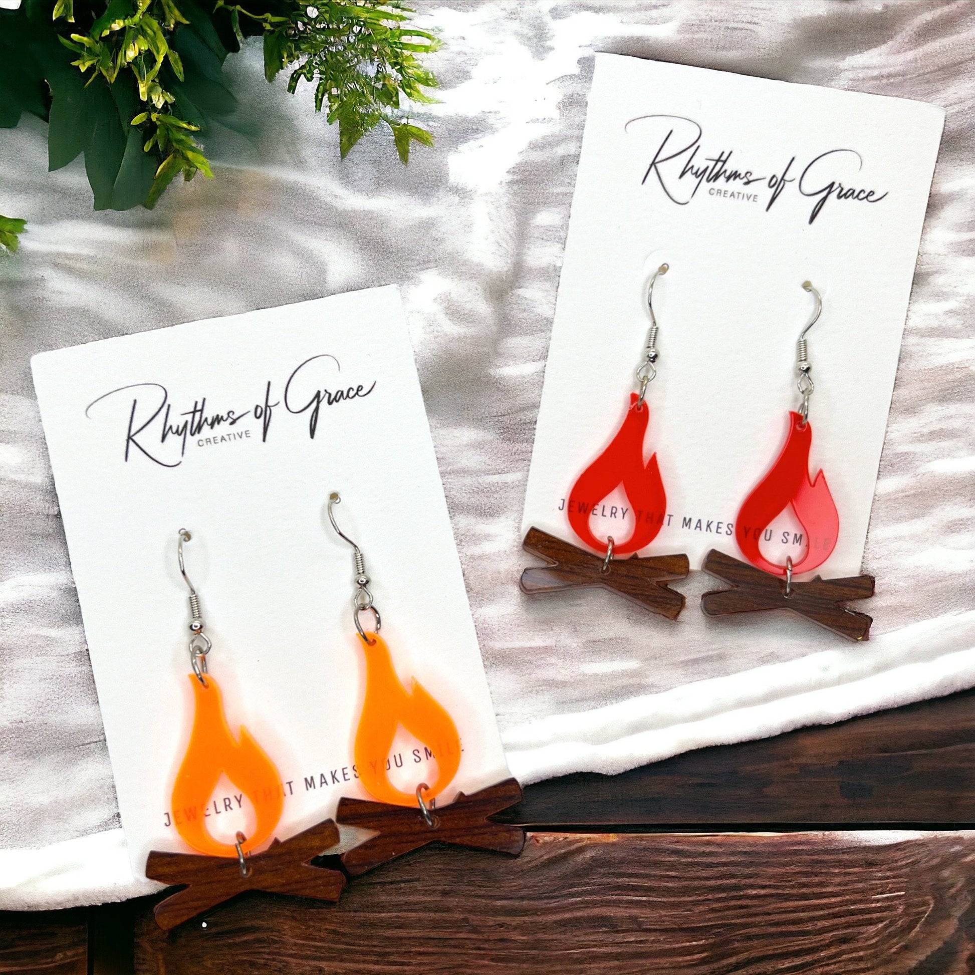 Campfire Earrings, Campfire Jewelry, Handmade Earrings, Handmade Jewelry, Fire Earrings, Campfire Accessories, Gone Camping, Camping Earring