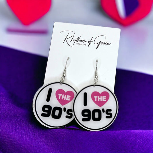90’s Earrings - I Love the Nineties, Handmade Earrings, Retro Earrings, Nineties Accessories, Nineties Earrings, 90’s Accessories, Decade