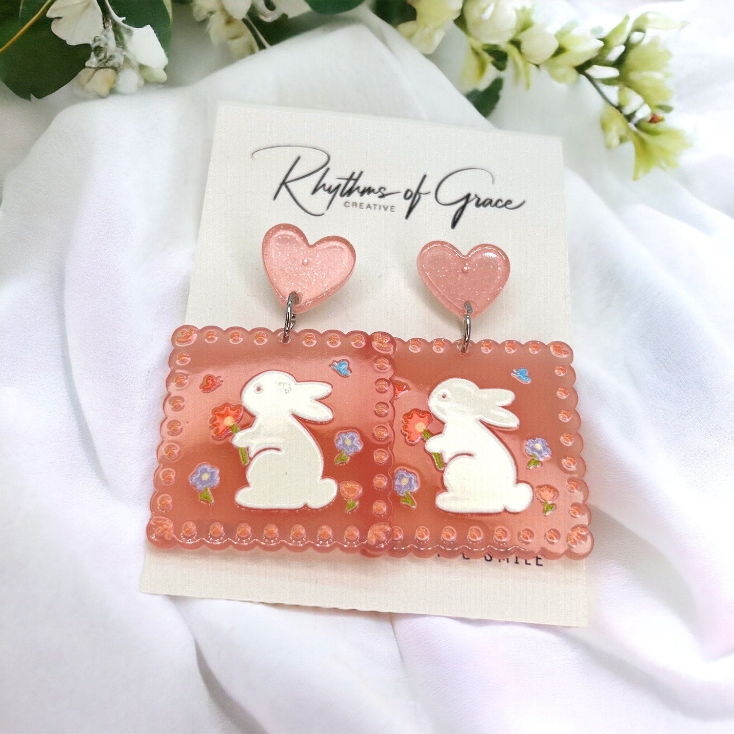 Pink Bunny Earrings - Rabbit Earrings, Happy Easter, Easter Bunny, Easter Earrings, Easter Egg, Easter Accessories, Easter Basket, Pale Pink