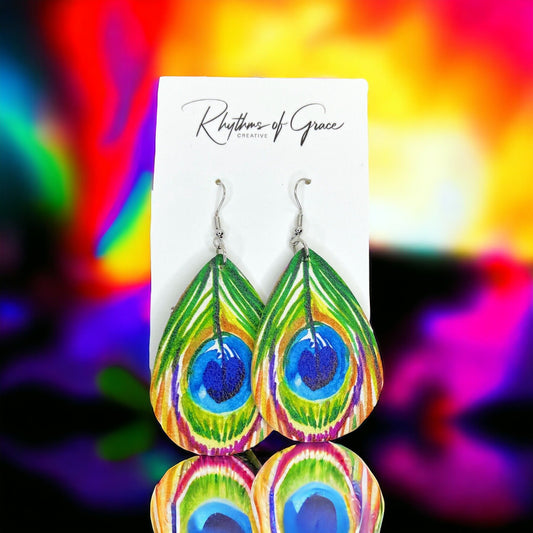 Peacock Earrings - Peacock Jewelry, Dangle Earrings, Peacock Feather, Handmade Earrings, Peacock Accessories, Handmade Jewelry, Colorful