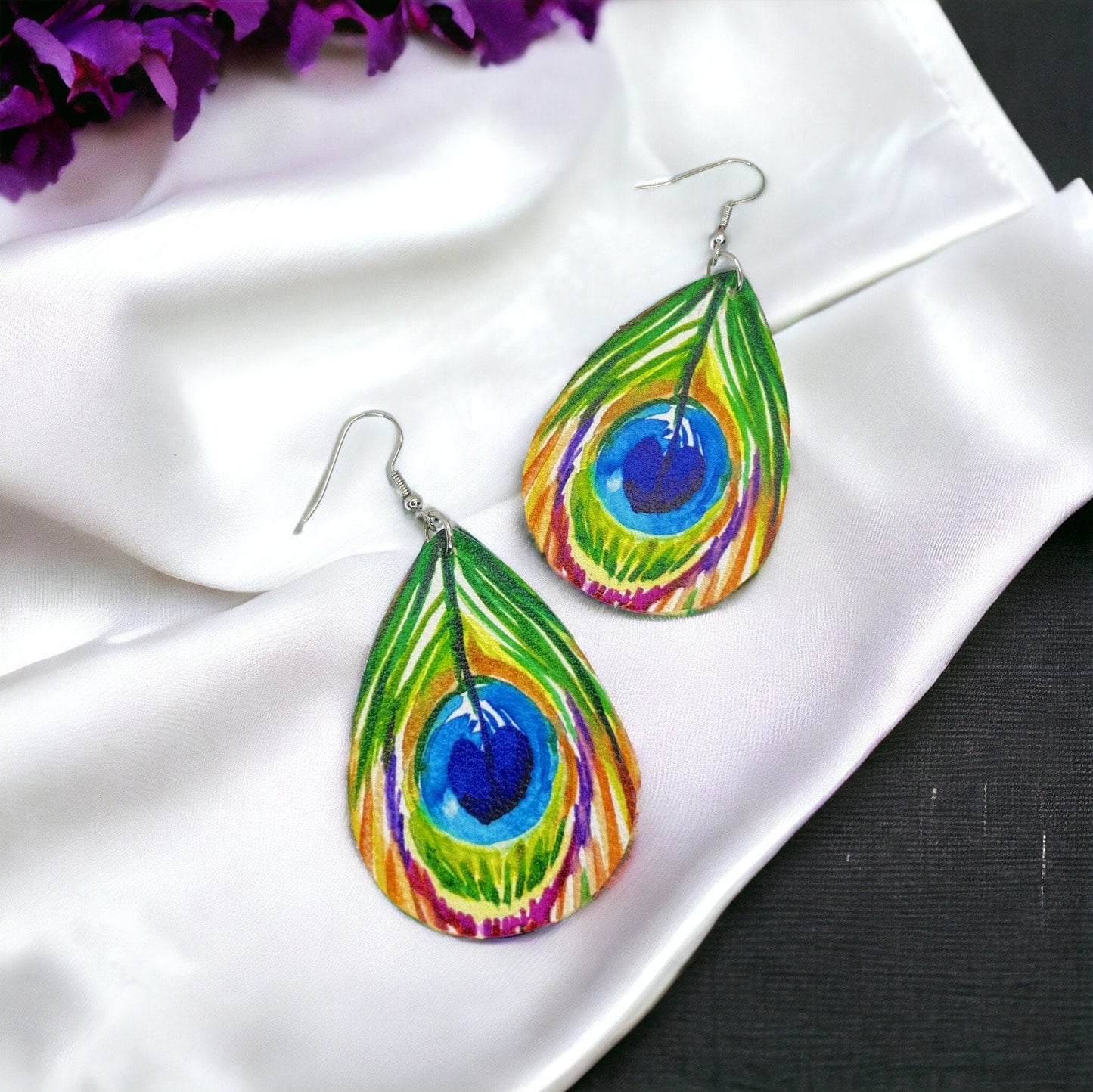 Peacock Earrings - Peacock Jewelry, Dangle Earrings, Peacock Feather, Handmade Earrings, Peacock Accessories, Handmade Jewelry, Colorful
