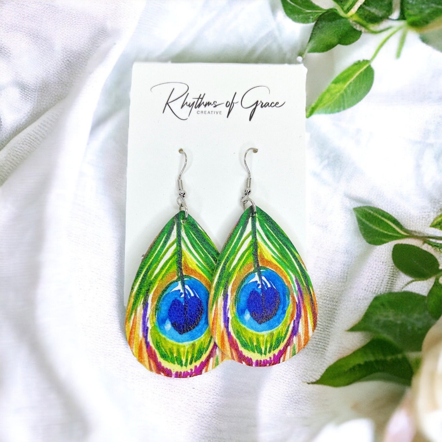 Peacock Earrings - Peacock Jewelry, Dangle Earrings, Peacock Feather, Handmade Earrings, Peacock Accessories, Handmade Jewelry, Colorful