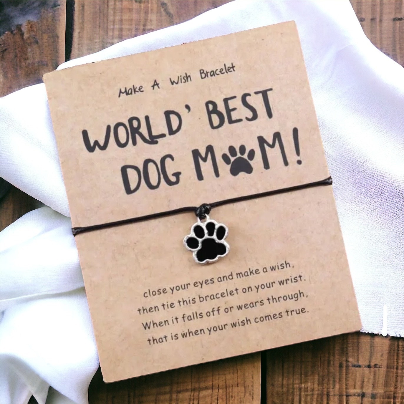 World’s Best Dog Mom Bracelet - Friendship Bracelet, Mother’s Day, Wish Bracelet, Parent Child Bracelet, Dog Mom, Furbaby, Paw Print, Puppy