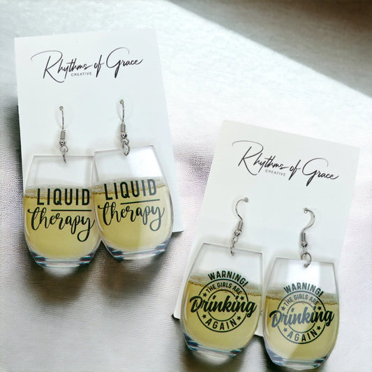 Wine Earrings - Happy Hour, Wine Down, Bachelorette Earrings, Bachelorette Accessories, Drink Earrings, Liquid Therapy, White Wine, Red Wine